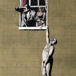 Banksy - Nagi mężczyzna wiszący z okna - Nowoczesne obrazy na ścianę