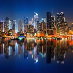 Manhattan nocą, Nowy Jork - Nowoczesny obraz drukowany na płótnie