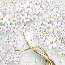 Abstrakcyjne drzewo z białymi kwiatami - Nowoczesny obraz na płótnie