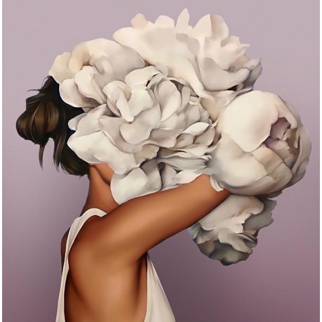 Dziewczyna z białymi kwiatami we włosach - abstrakcyjny obraz na płótnie