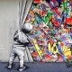 Banksy Behind the Curtain - Nowoczesny obraz na płótnie, Plakat samoprzylepny, Tryptyk