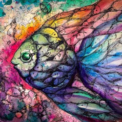 Modny i nowoczesny obraz z kolorową abstrakcyjną rybą, plakat samoprzylepny, tryptyk