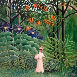 Kobieta spacerująca po egzotycznym lesie - Reprodukcja, Obraz na płótnie, Plakat